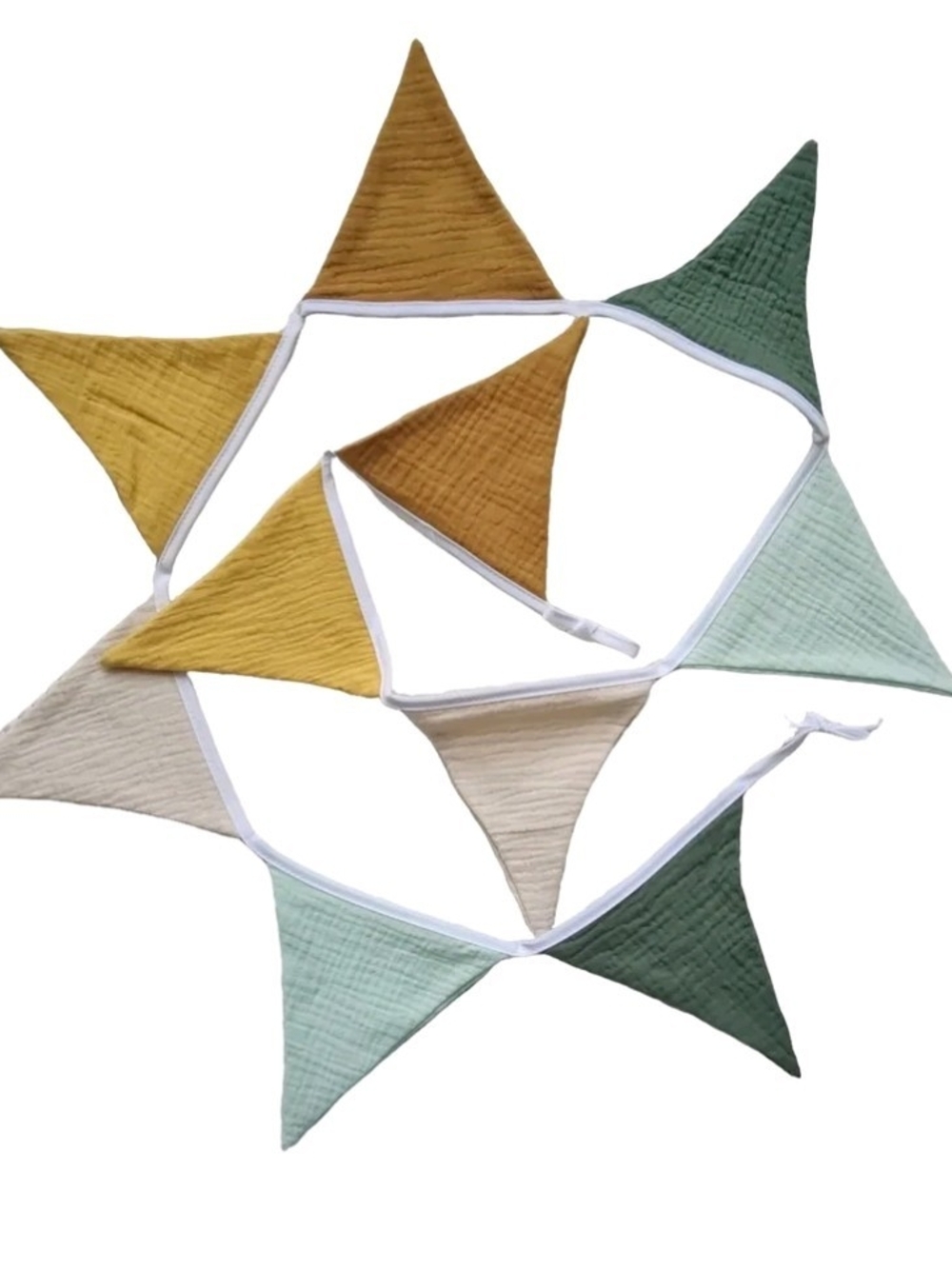 Multi-Color Cotton Triangle Bunting Garland - Green, Mustard, Cream